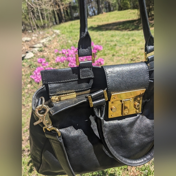 Tory Burch Black Leather Holland Satchel Shoulder Bag w/ Adjustable Strap - Picture 6 of 11